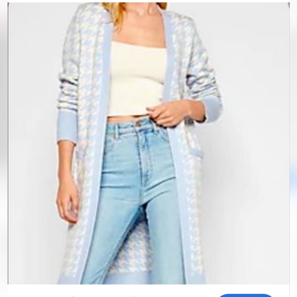 Express blue and white checkered cardi size Small
